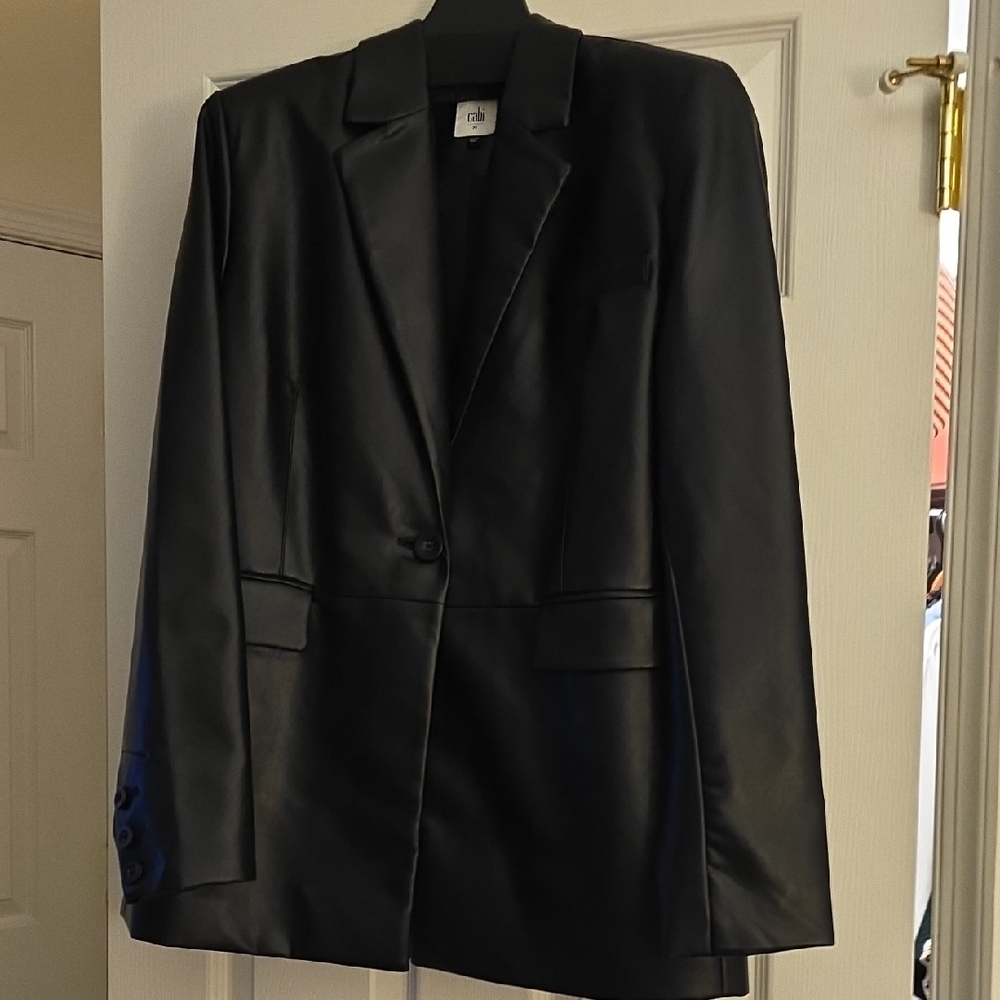 CAbi Black Faux Leather Blazer Jacket